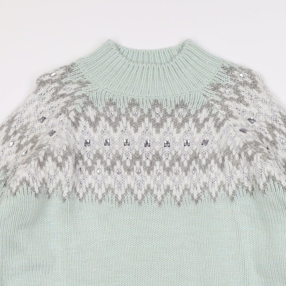 George Womens Green High Neck Geometric Acrylic Pullover Jumper Size 22