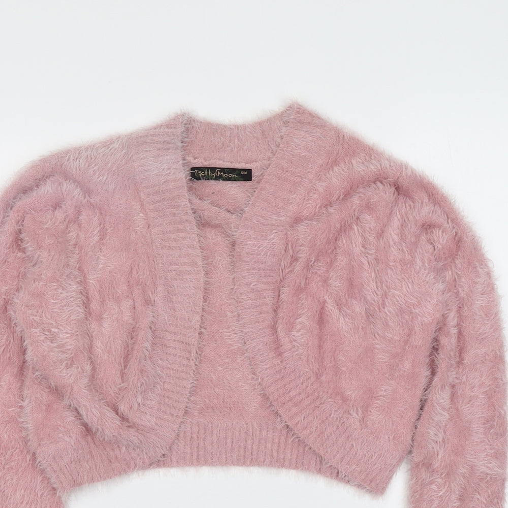 Patty Moon Womens Pink V-Neck Polyamide Cardigan Jumper Size S