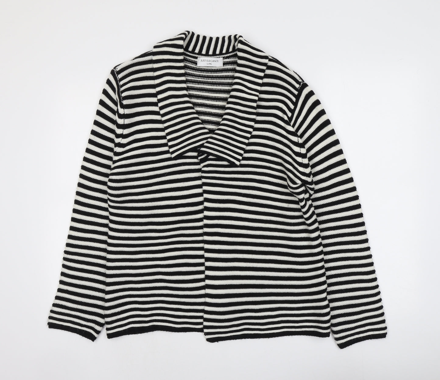 Just Elegance Womens Black Collared Striped Acrylic Cardigan Jumper Size L - Size L/XL