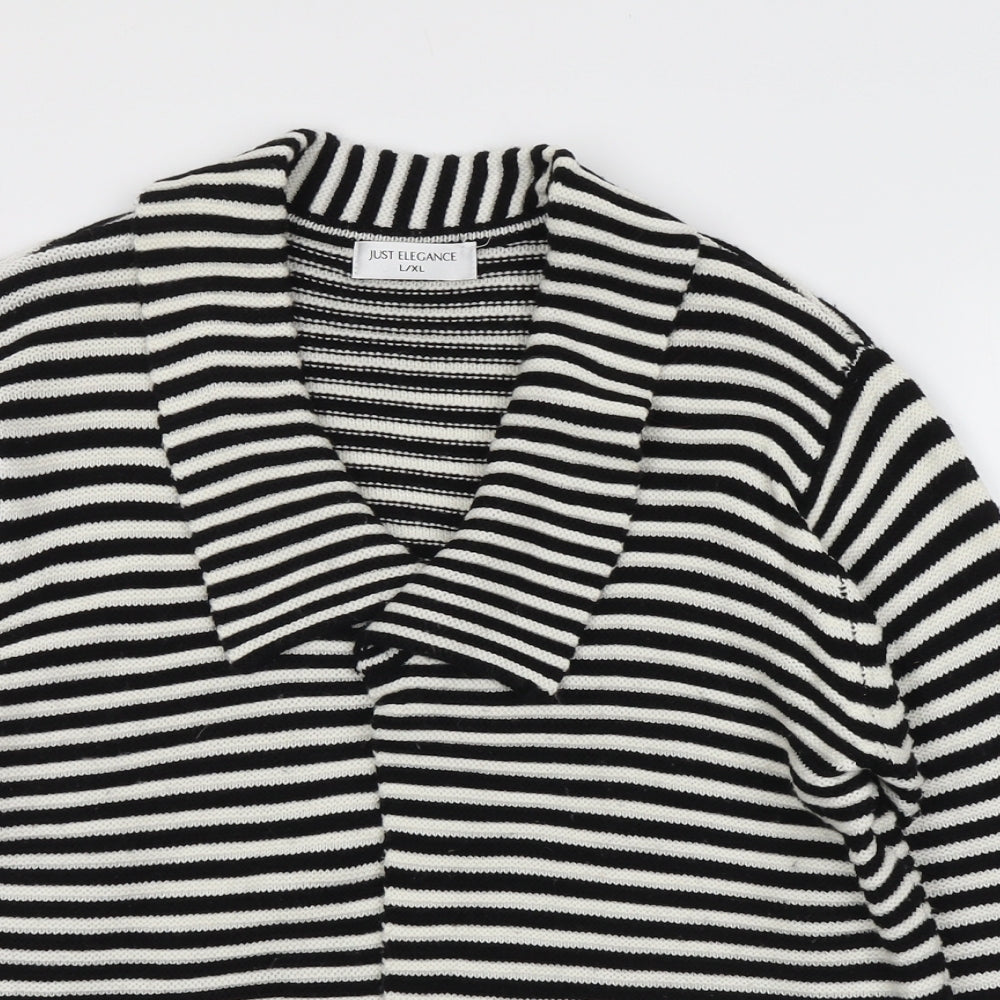 Just Elegance Womens Black Collared Striped Acrylic Cardigan Jumper Size L - Size L/XL