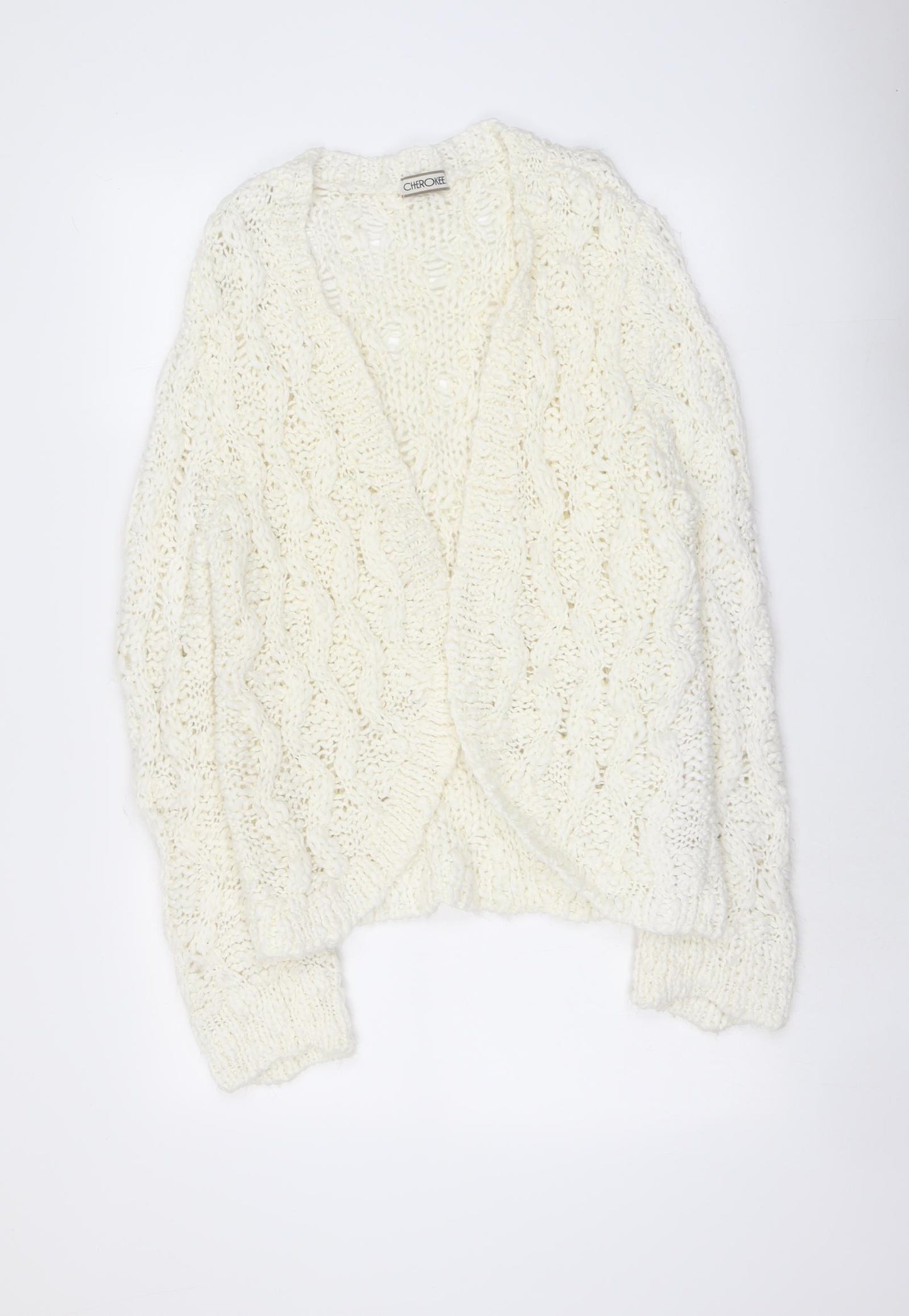 Cherokee Womens Ivory V-Neck Acrylic Cardigan Jumper Size 18