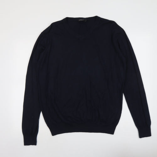 Capsule Mens Blue V-Neck Acrylic Pullover Jumper Size L Long Sleeve