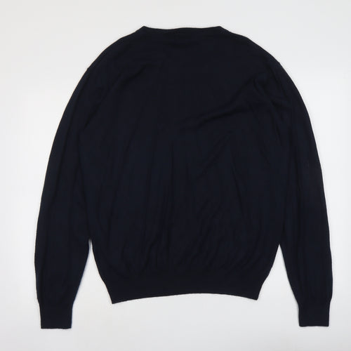 Capsule Mens Blue V-Neck Acrylic Pullover Jumper Size L Long Sleeve