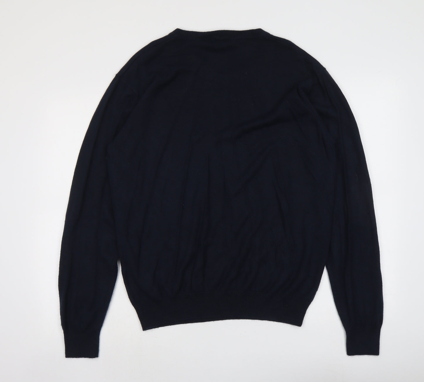 Capsule Mens Blue V-Neck Acrylic Pullover Jumper Size L Long Sleeve