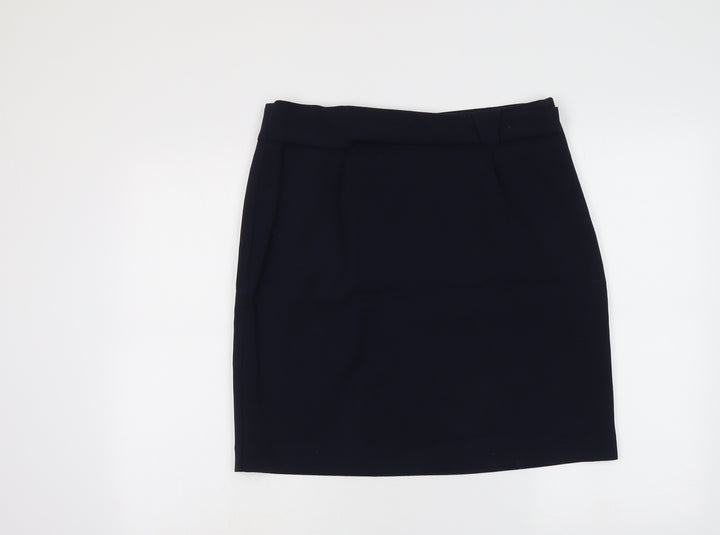 Cortefiel Womens Blue Polyester A-Line Skirt Size L Zip