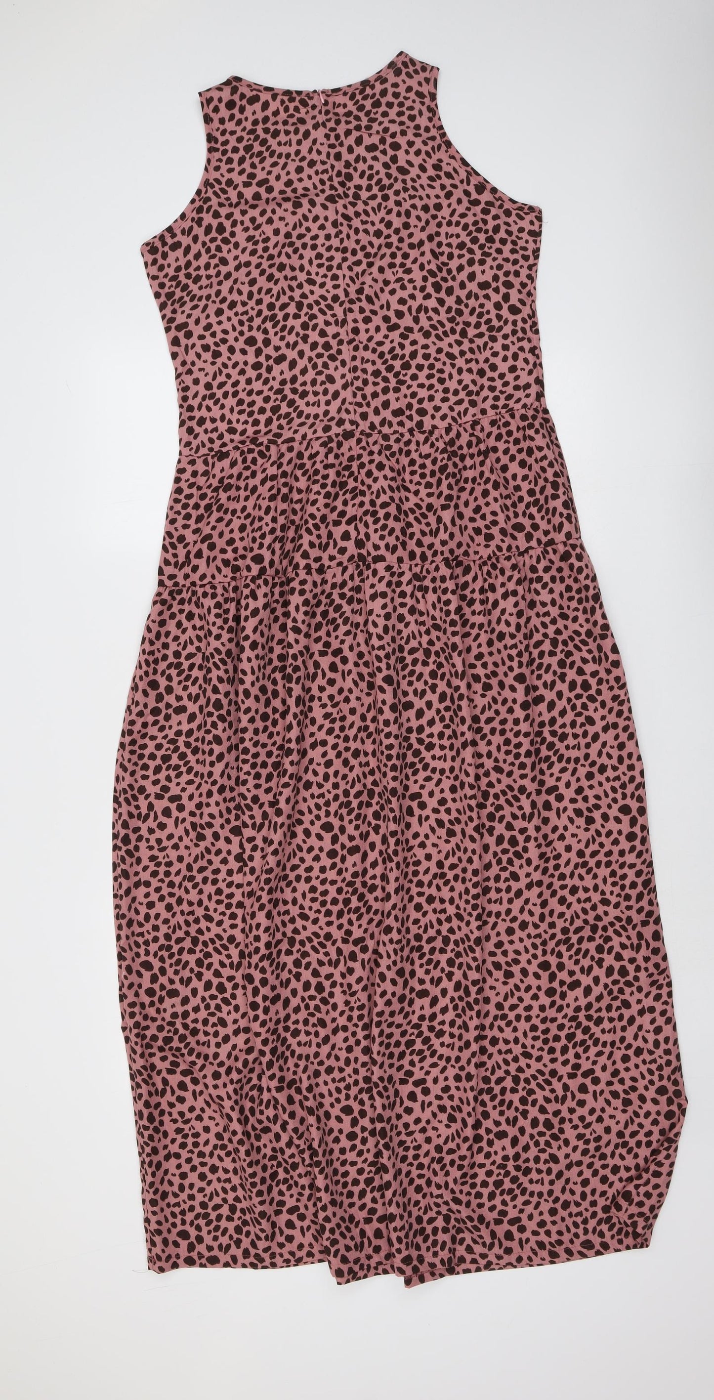 Preworn Womens Pink Animal Print Polyester Trapeze & Swing Size S Round Neck Zip - Leopard Pattern