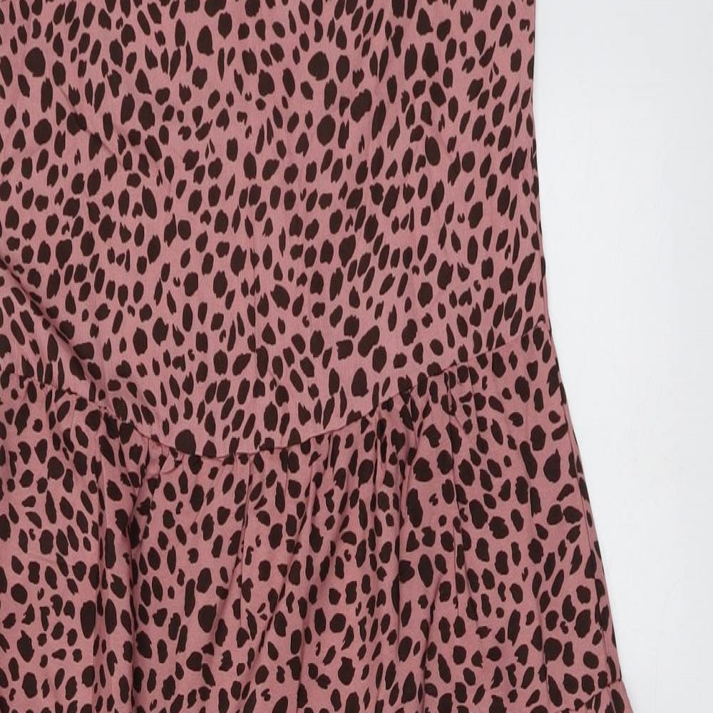 Preworn Womens Pink Animal Print Polyester Trapeze & Swing Size S Round Neck Zip - Leopard Pattern