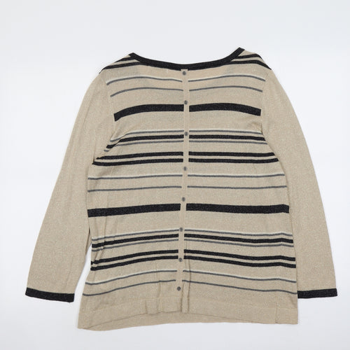 Monsoon Womens Beige Round Neck Striped Viscose Pullover Jumper Size 18