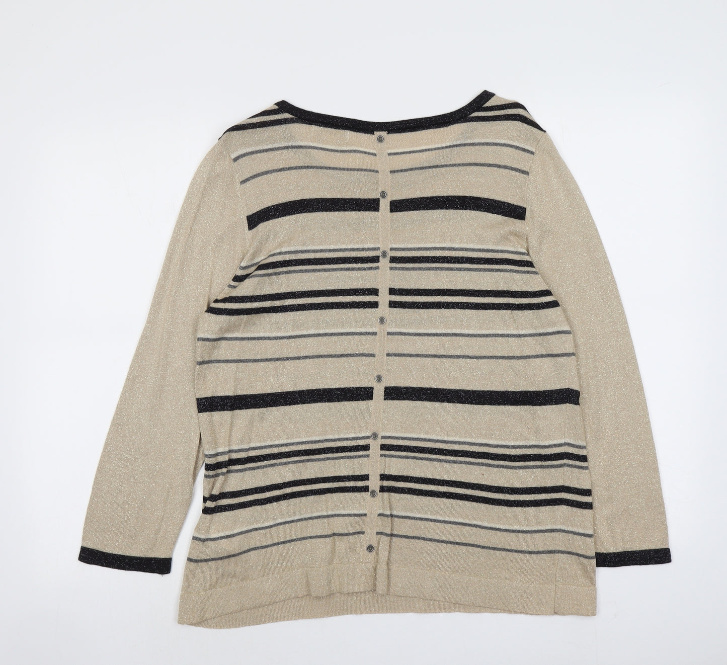 Monsoon Womens Beige Round Neck Striped Viscose Pullover Jumper Size 18