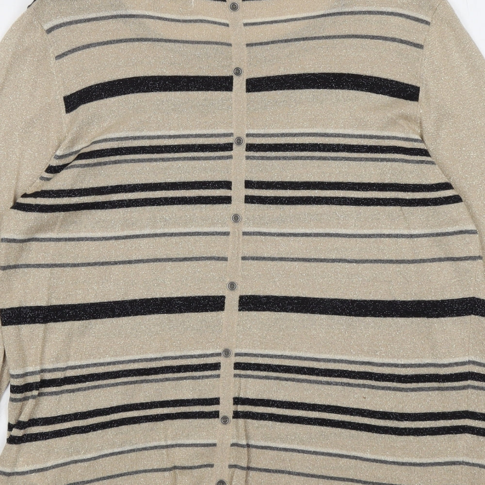 Monsoon Womens Beige Round Neck Striped Viscose Pullover Jumper Size 18
