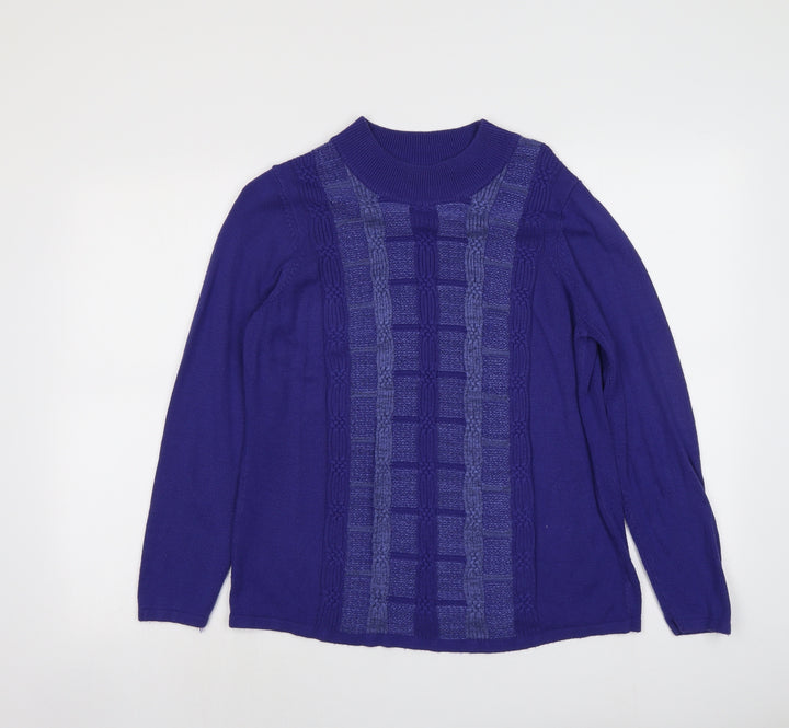 Bonmarché Womens Blue Round Neck Acrylic Pullover Jumper Size M