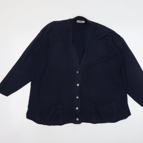 Bonmarché Womens Blue V-Neck Acrylic Cardigan Jumper Size M