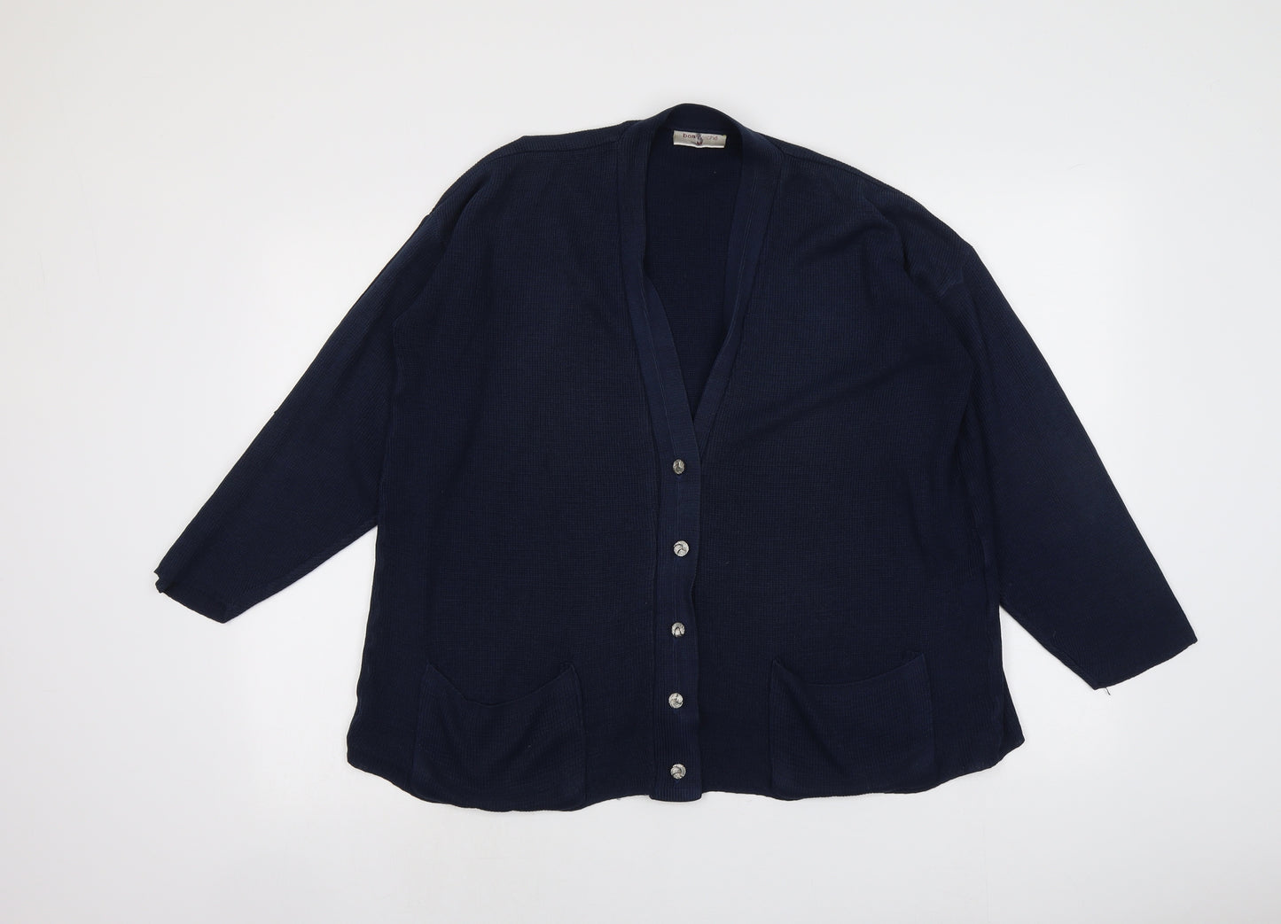 Bonmarché Womens Blue V-Neck Acrylic Cardigan Jumper Size M