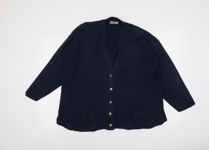 Bonmarché Womens Blue V-Neck Acrylic Cardigan Jumper Size M