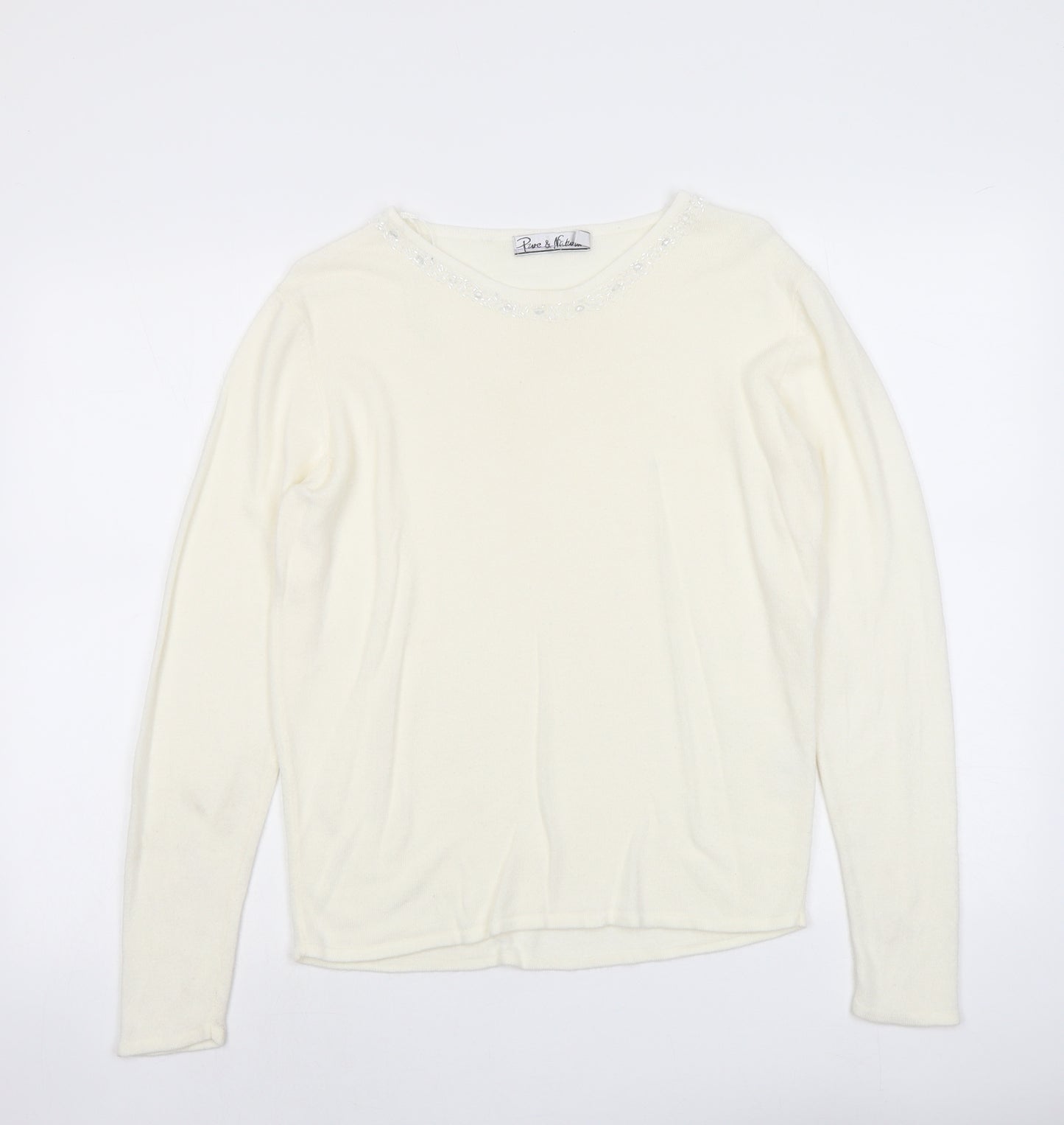 Pure&Natural Womens Ivory Round Neck Acrylic Pullover Jumper Size 14