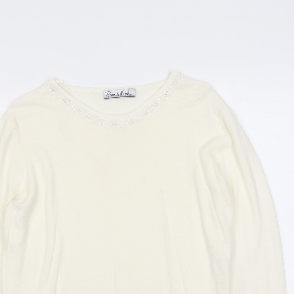 Pure&Natural Womens Ivory Round Neck Acrylic Pullover Jumper Size 14