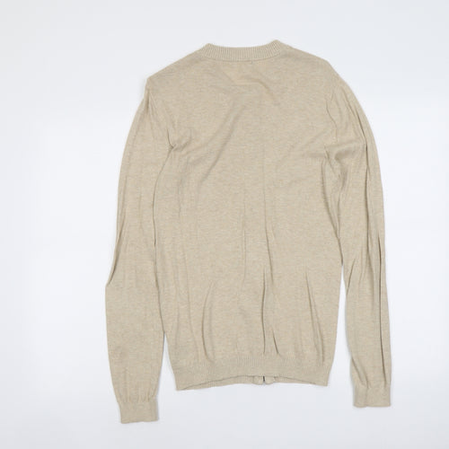 ASOS Mens Beige Round Neck Cotton Full Zip Jumper Size S Long Sleeve