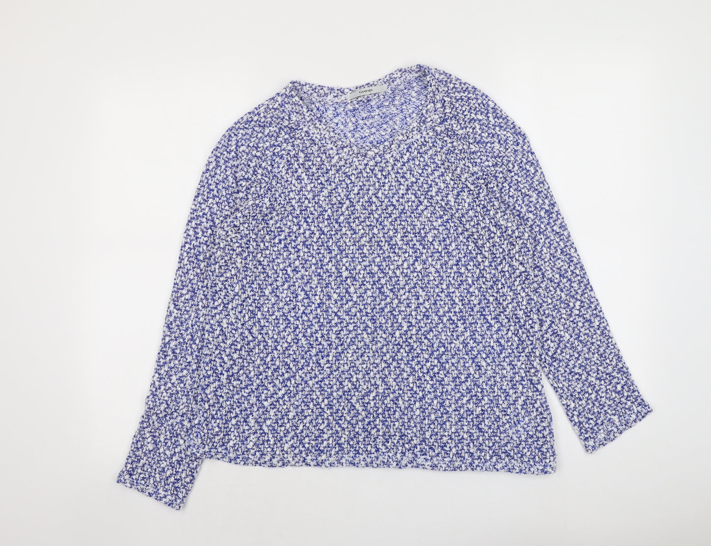 George Womens Blue Round Neck Geometric Polyester Pullover Jumper Size 12