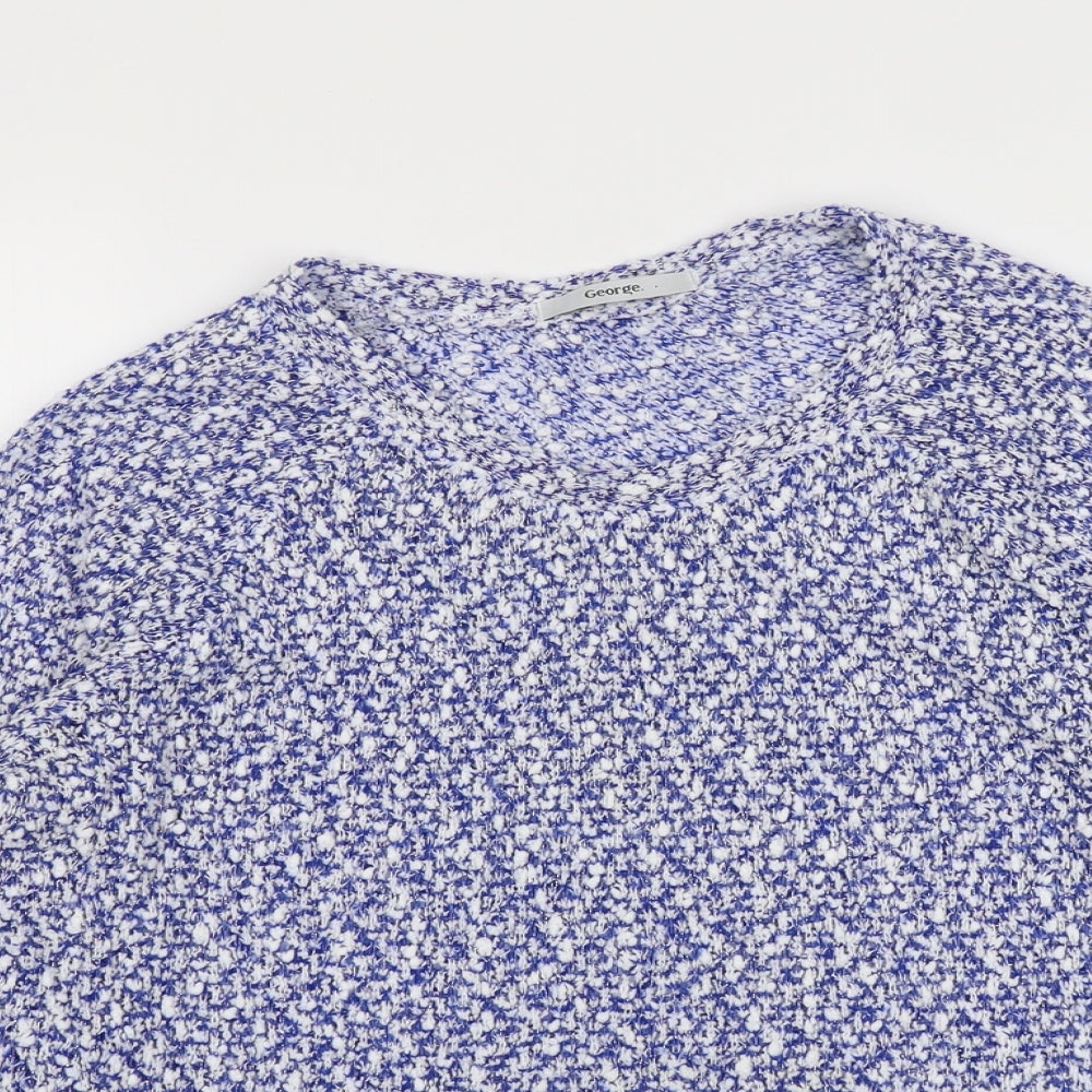 George Womens Blue Round Neck Geometric Polyester Pullover Jumper Size 12