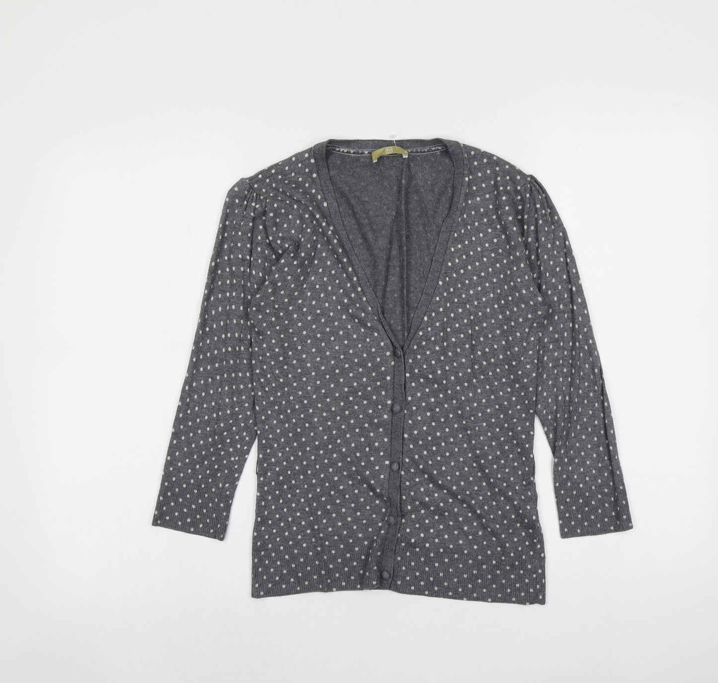 TU Womens Grey V-Neck Polka Dot Viscose Cardigan Jumper Size 8