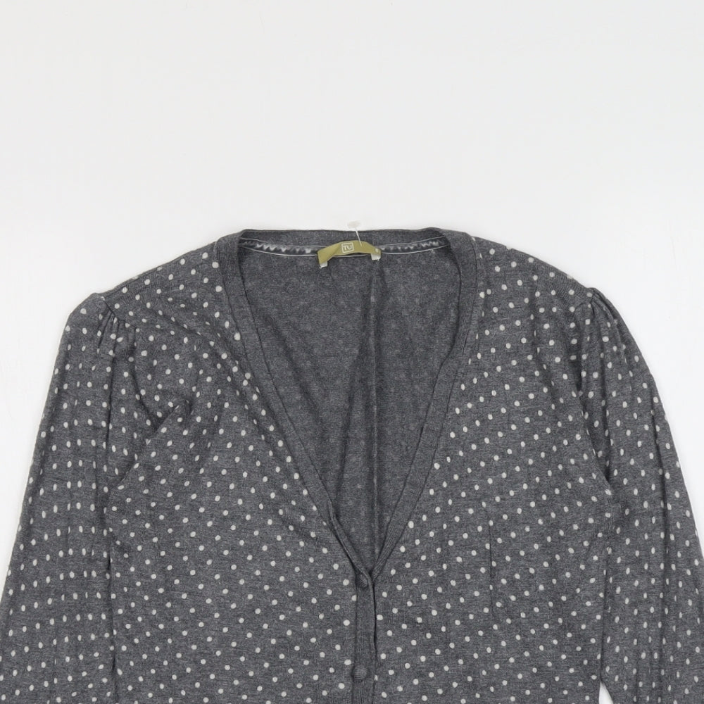 TU Womens Grey V-Neck Polka Dot Viscose Cardigan Jumper Size 8