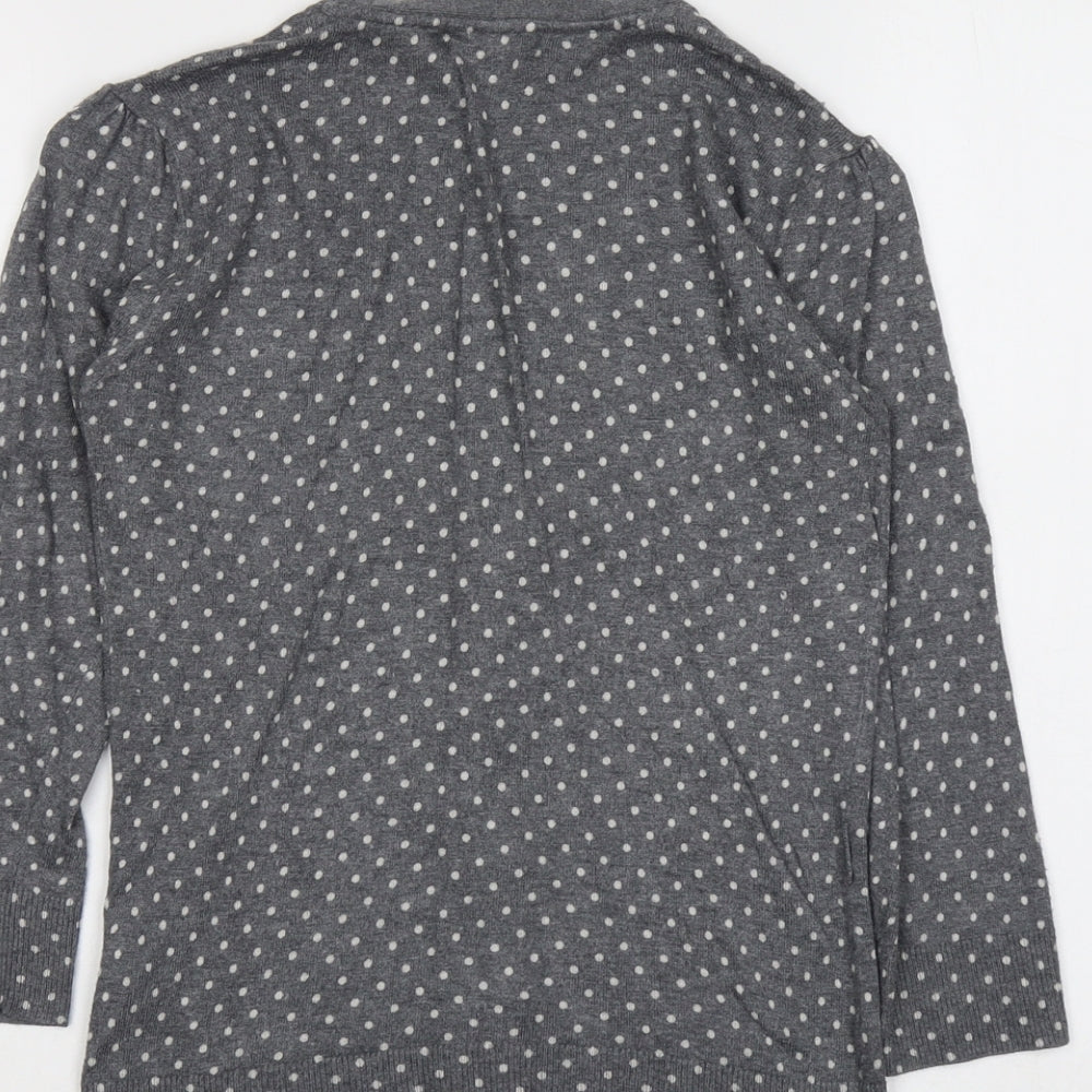 TU Womens Grey V-Neck Polka Dot Viscose Cardigan Jumper Size 8