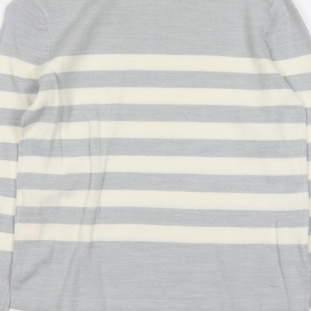 Marks and Spencer Womens Grey Round Neck Striped Acrylic Pullover Jumper Size 8