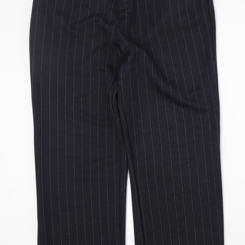 Preworn Womens Blue Striped Polyester Trousers Size 32 in Regular