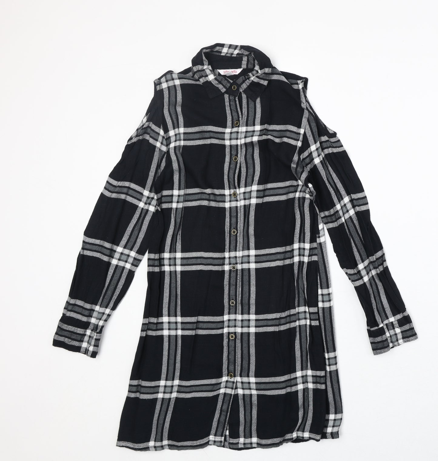 Miss Evie Womens Black Plaid Viscose Basic Button-Up Size 10 Collared