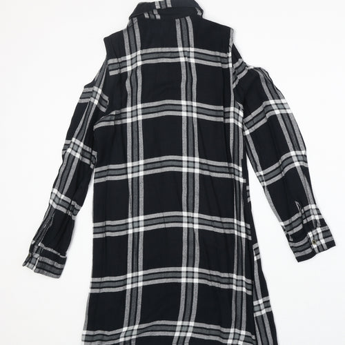 Miss Evie Womens Black Plaid Viscose Basic Button-Up Size 10 Collared
