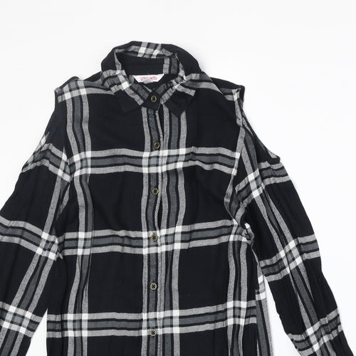 Miss Evie Womens Black Plaid Viscose Basic Button-Up Size 10 Collared