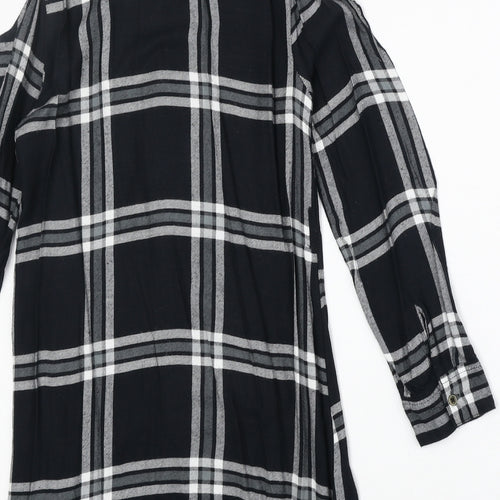 Miss Evie Womens Black Plaid Viscose Basic Button-Up Size 10 Collared
