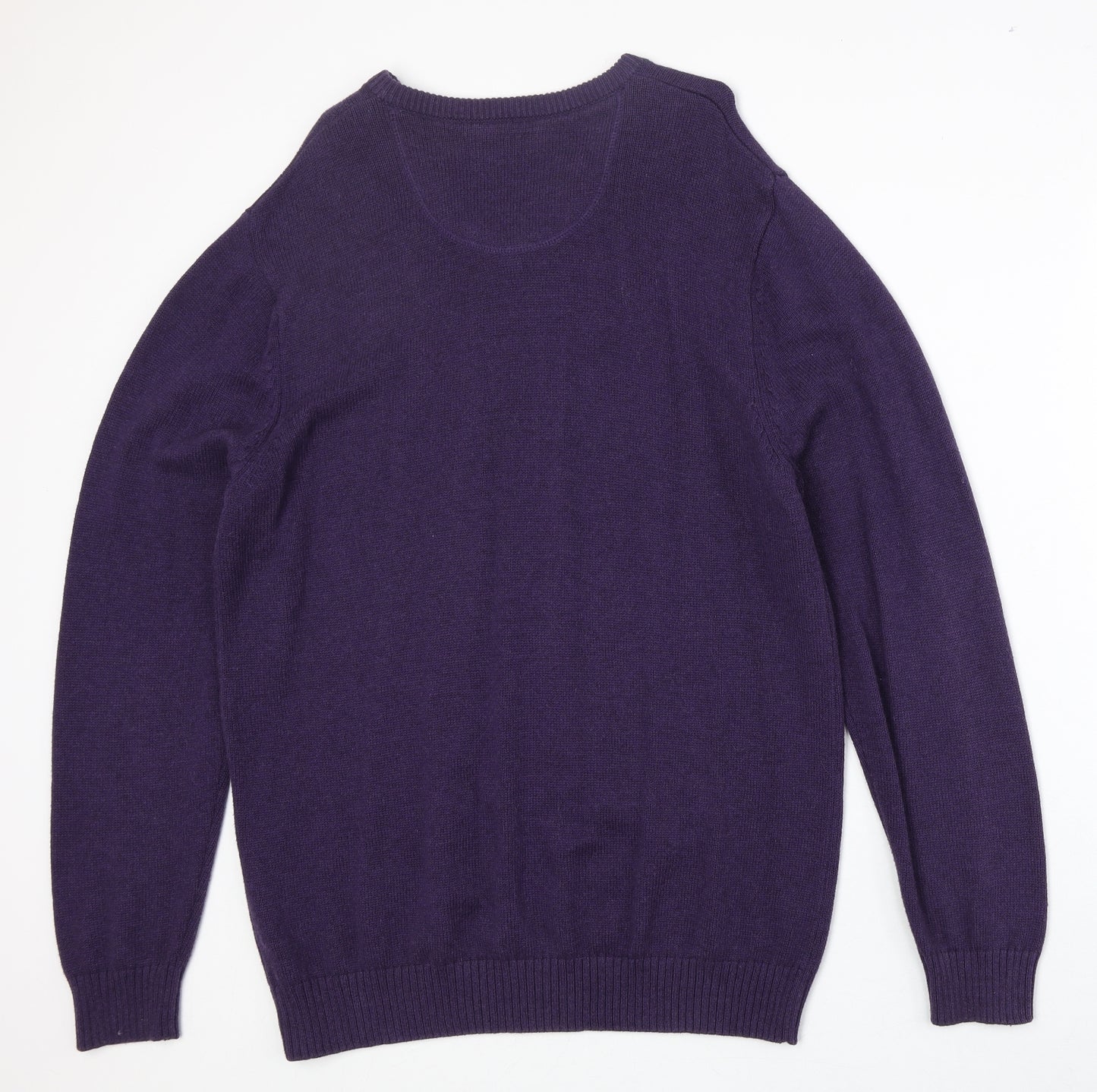 Maine Mens Purple V-Neck Cotton Pullover Jumper Size M Long Sleeve
