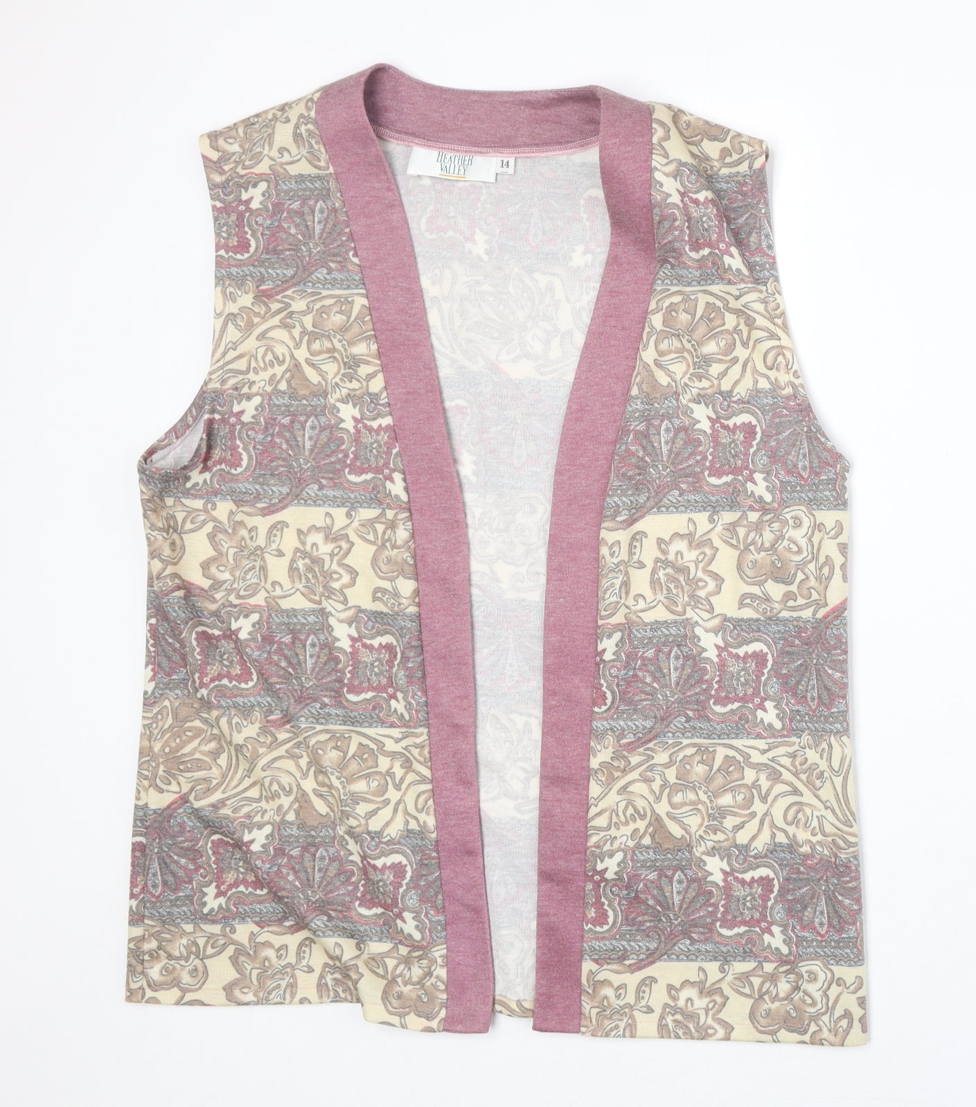 Heather Valley Womens Beige V-Neck Geometric Polyester Cardigan Jumper Size 14