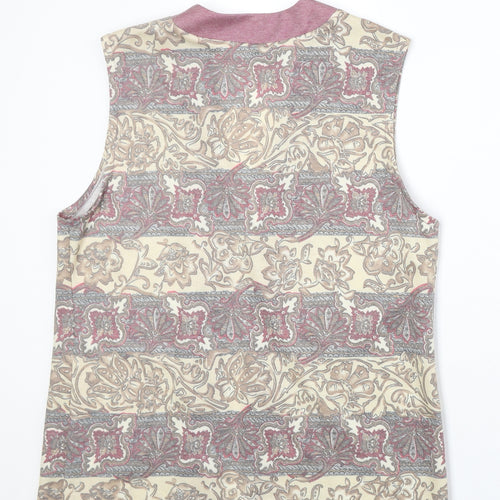 Heather Valley Womens Beige V-Neck Geometric Polyester Cardigan Jumper Size 14