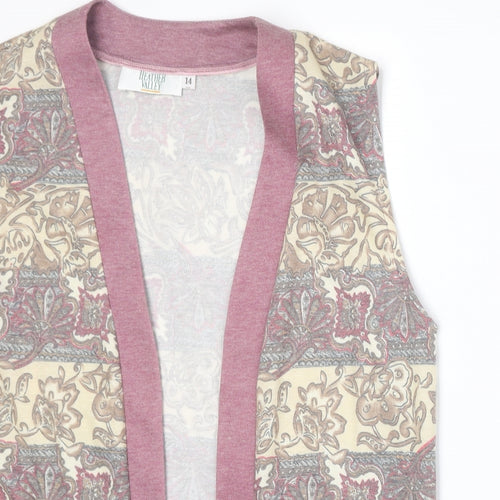 Heather Valley Womens Beige V-Neck Geometric Polyester Cardigan Jumper Size 14