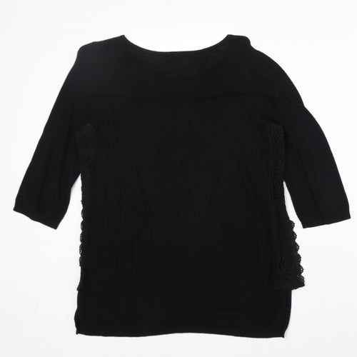 Woolworths Womens Black Round Neck Cotton Pullover Jumper Size M