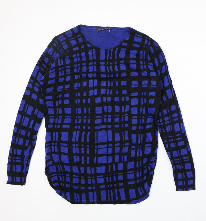 Marks and Spencer Womens Blue Round Neck Geometric Acrylic Pullover Jumper Size 8