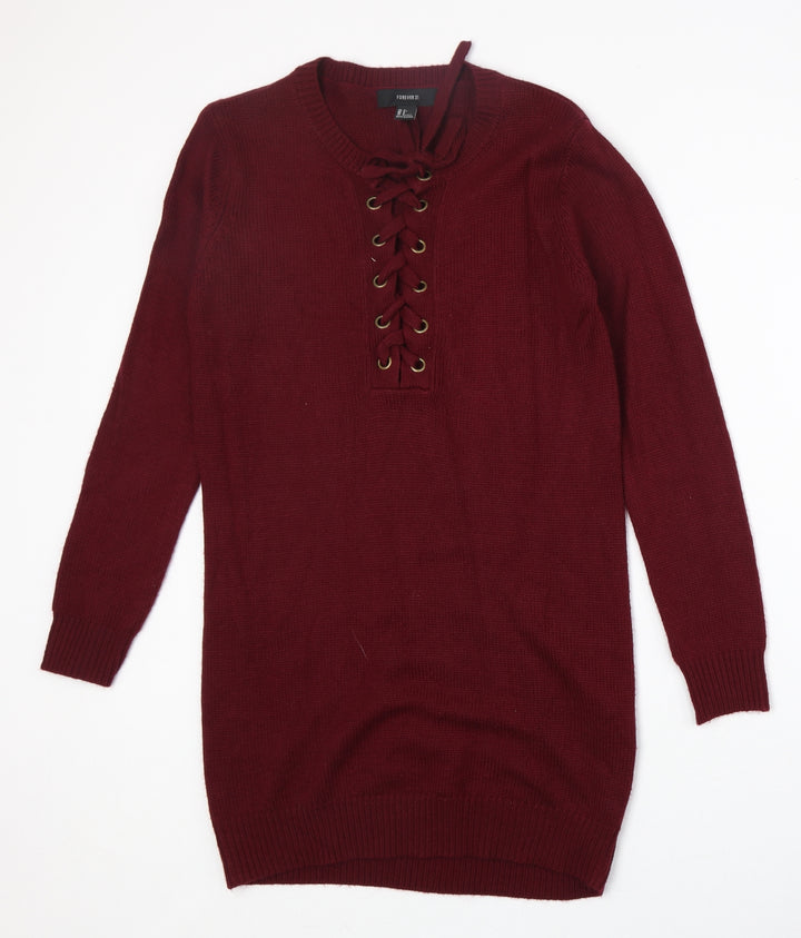 FOREVER 21 Womens Red V-Neck Acrylic Pullover Jumper Size S