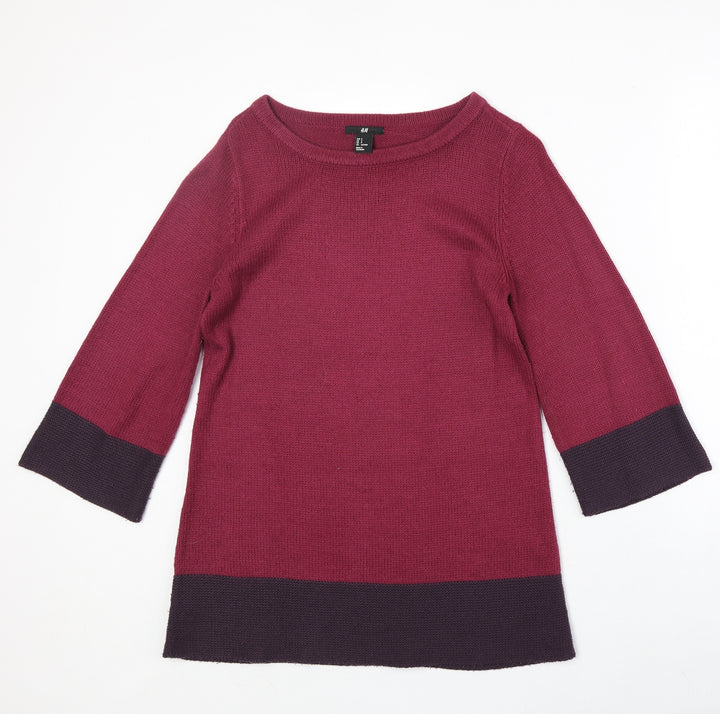 H&M Womens Pink Round Neck Geometric Acrylic Pullover Jumper Size S