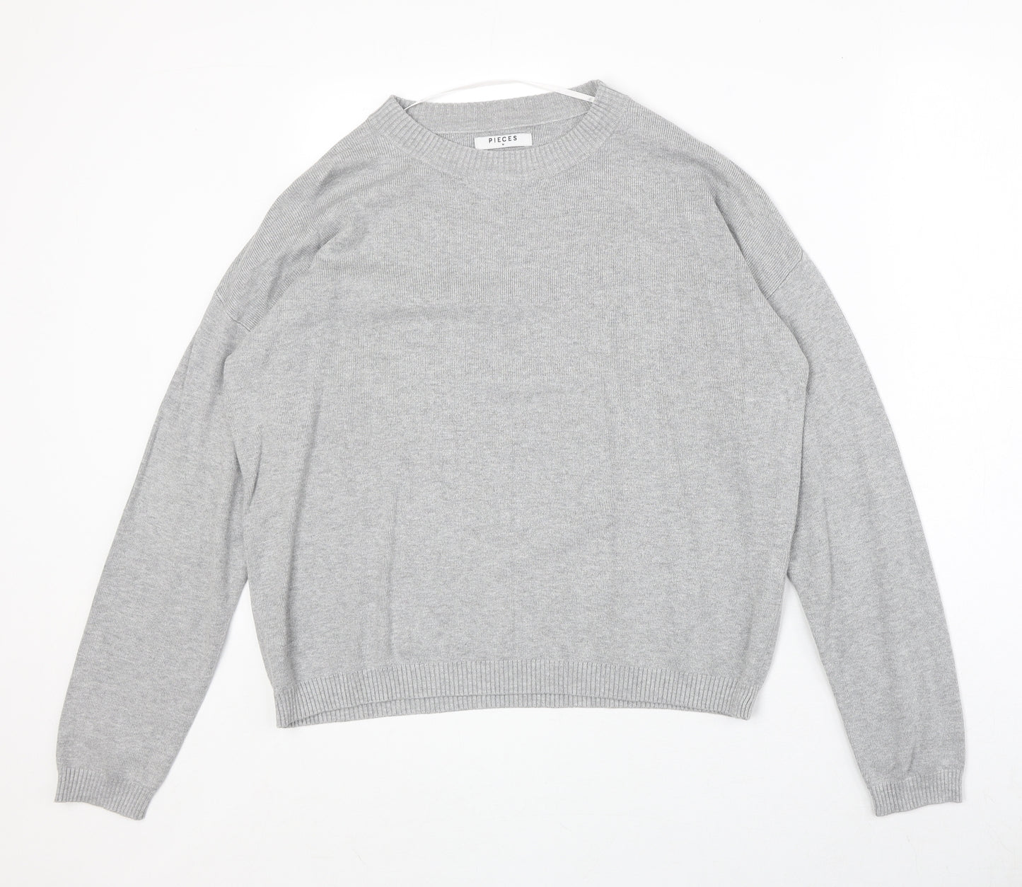 Pieces Womens Grey Round Neck Viscose Pullover Jumper Size M