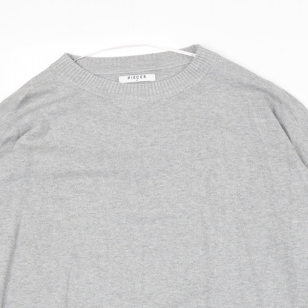 Pieces Womens Grey Round Neck Viscose Pullover Jumper Size M