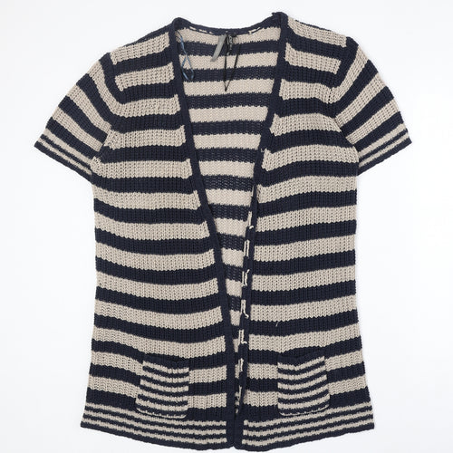 Intuition Womens Beige V-Neck Striped Acrylic Cardigan Jumper Size L