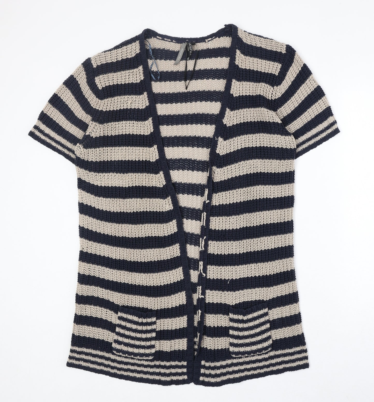 Intuition Womens Beige V-Neck Striped Acrylic Cardigan Jumper Size L