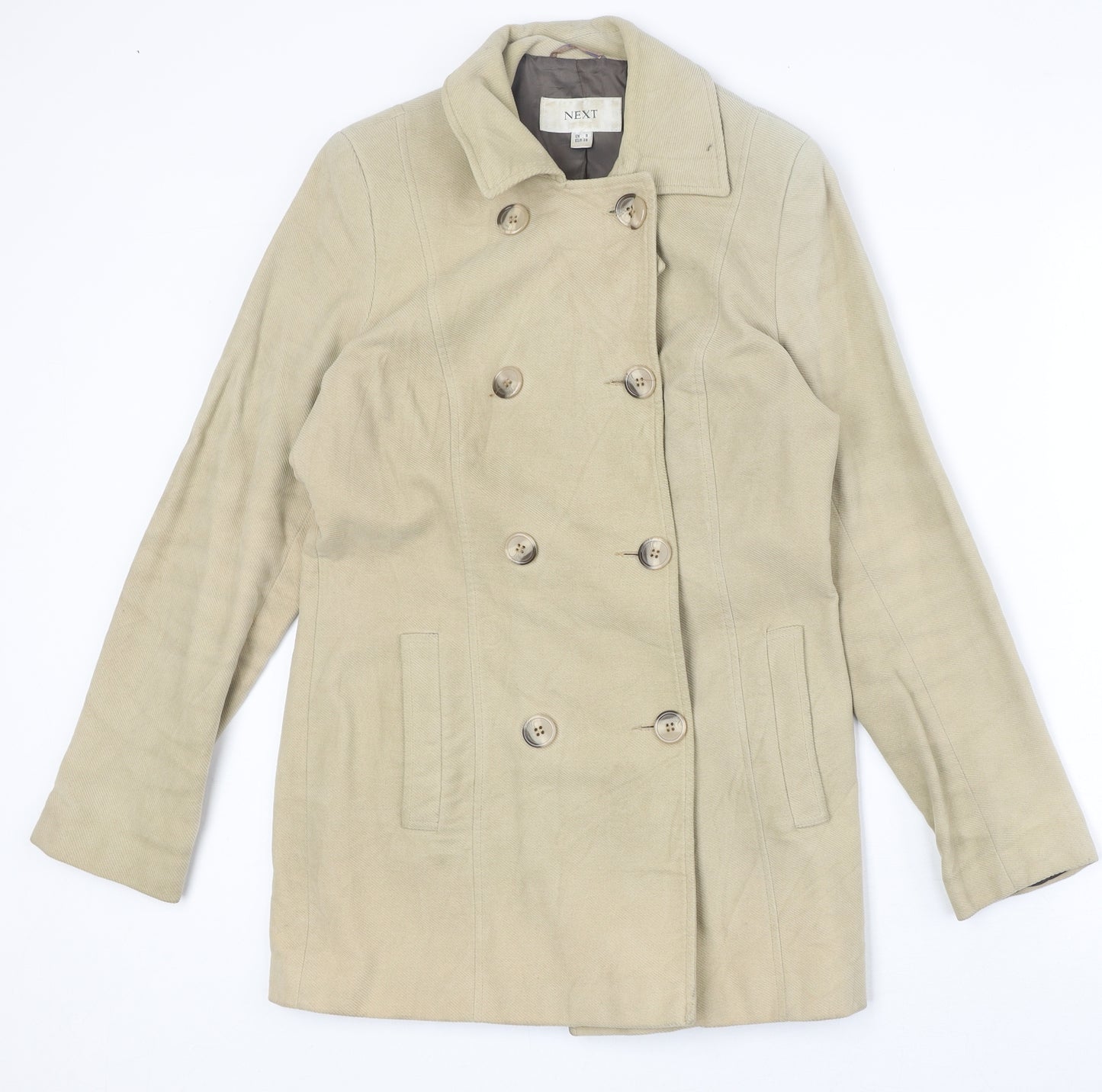 NEXT Womens Beige Pea Coat Coat Size 8 Button