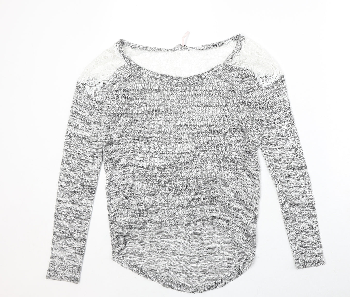 Poof Womens Grey Boat Neck Cotton Pullover Jumper Size S