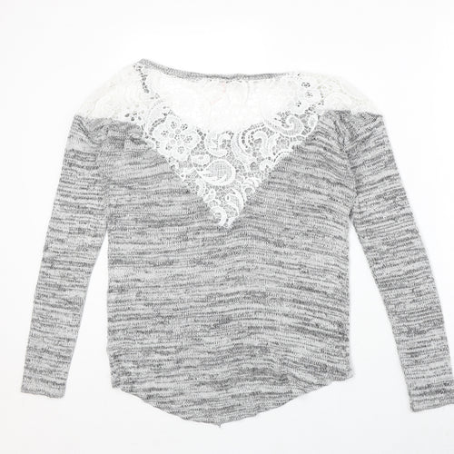 Poof Womens Grey Boat Neck Cotton Pullover Jumper Size S