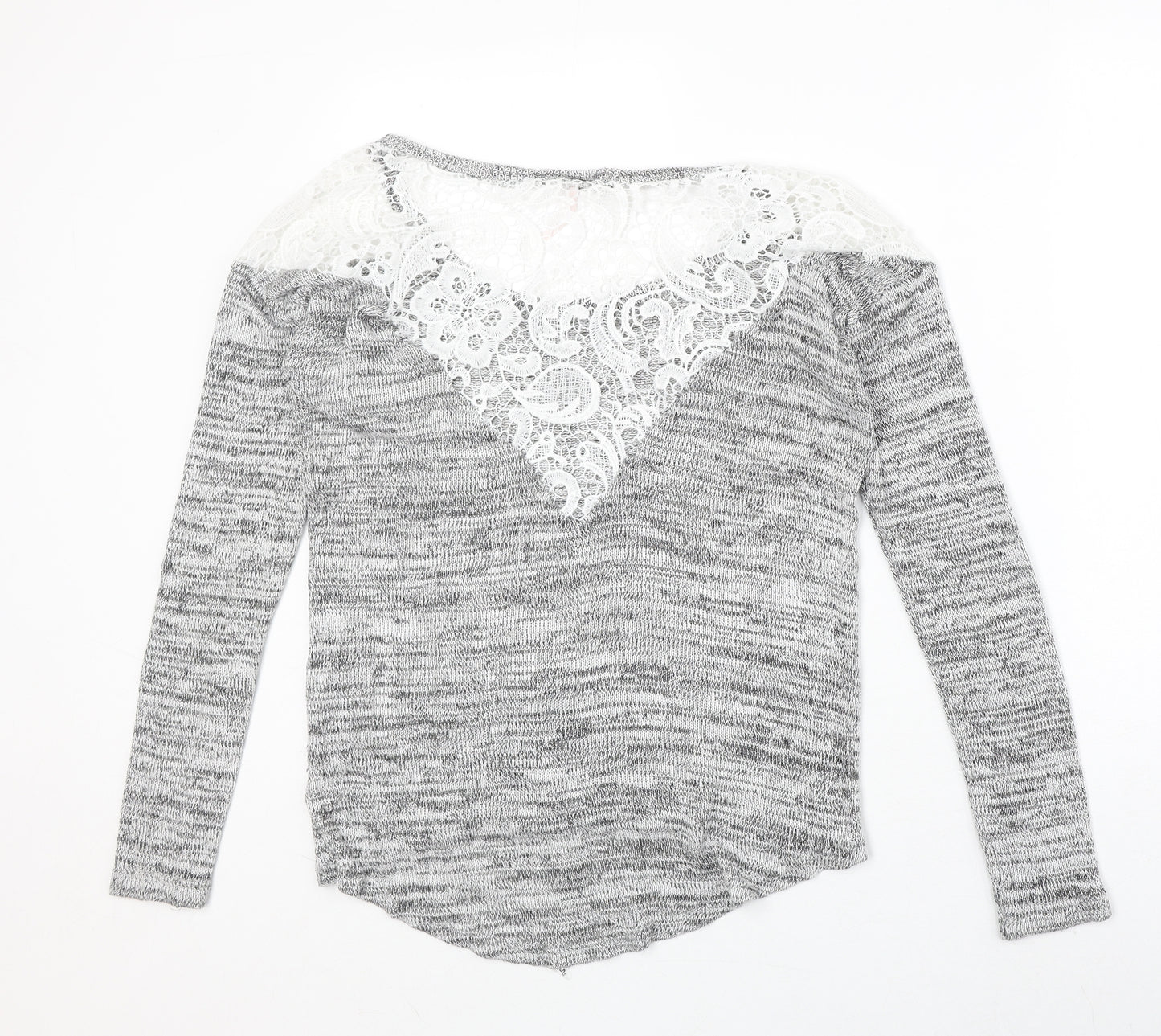 Poof Womens Grey Boat Neck Cotton Pullover Jumper Size S