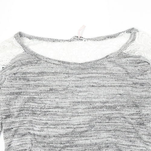 Poof Womens Grey Boat Neck Cotton Pullover Jumper Size S