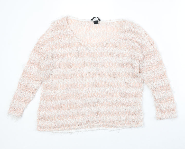 H&M Womens Pink Scoop Neck Striped Polyester Pullover Jumper Size S